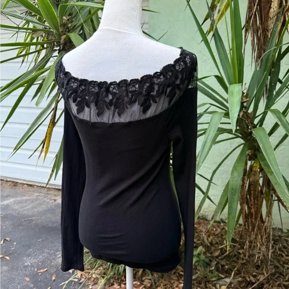 Free People Admire Me Black Lace Off Shoulder Shirt - Picture 5 of 9